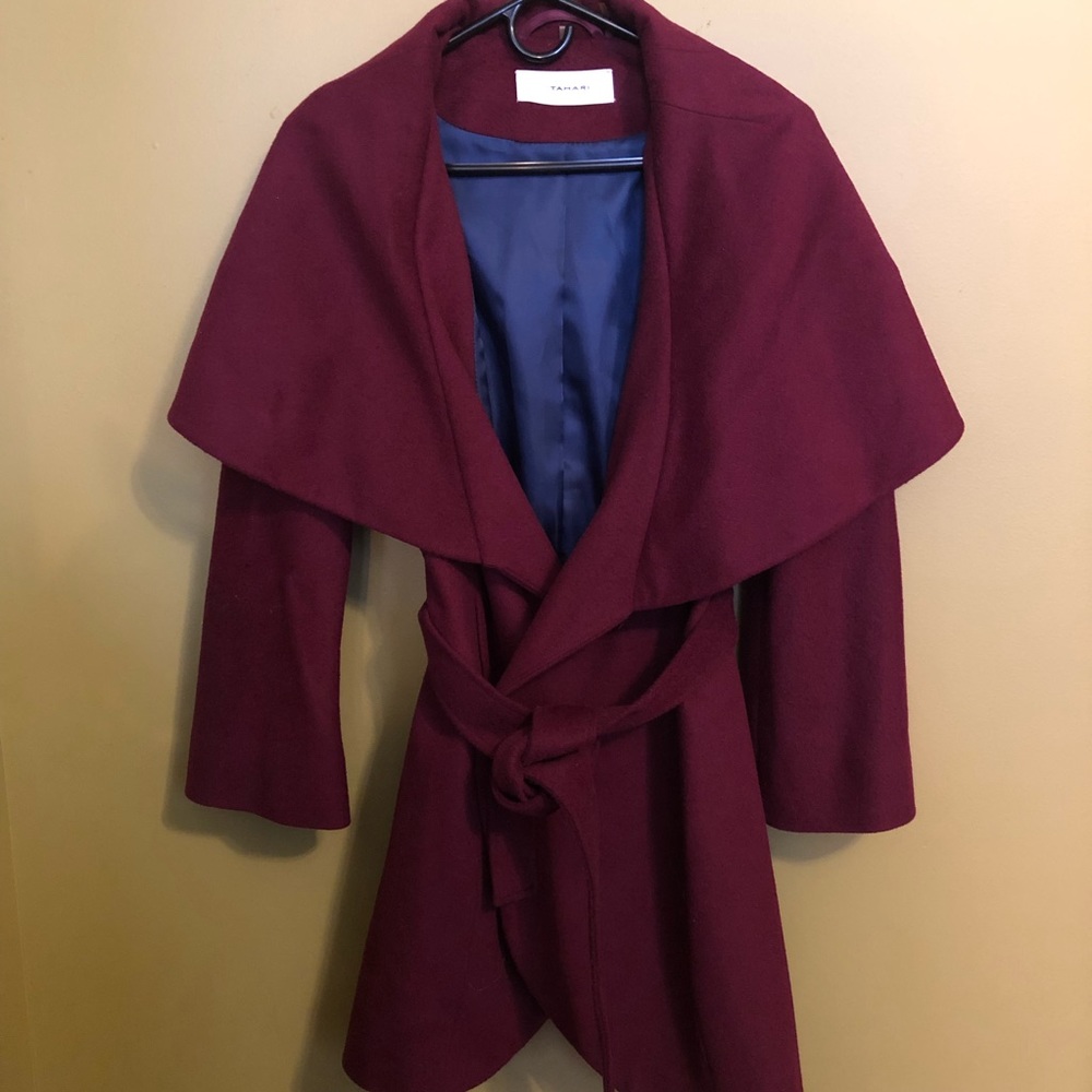 NWOT Tahari Maroon Coat with Shawl Neckline (S)